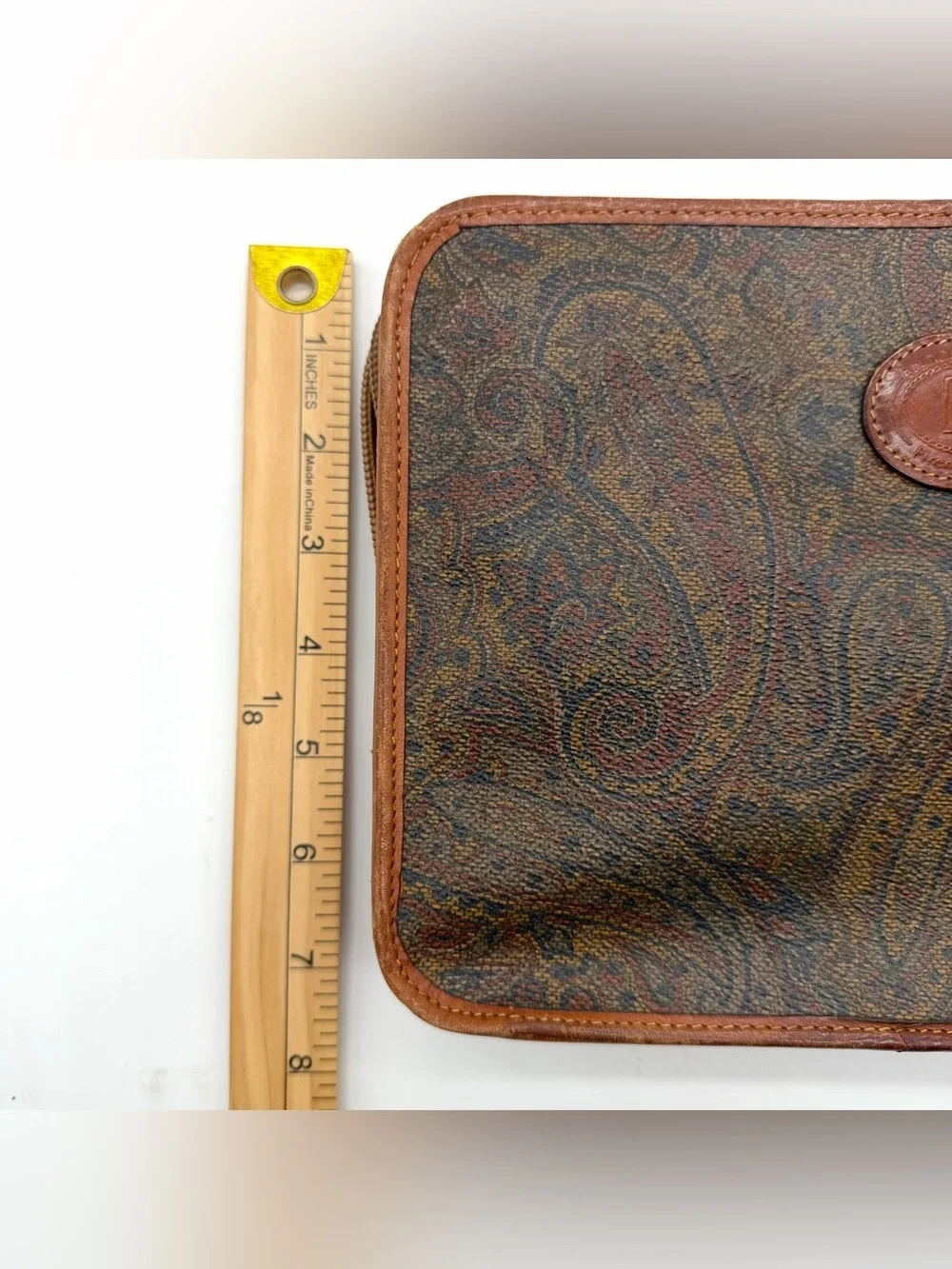 Vintage Angiolo Del Gobbo Paisley Leather Clutch Bag Firenze Italy Unisex Tuscan